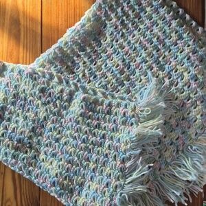 Multicolor Pastel Crochet Baby Blanket with Fringe On Two Sides.